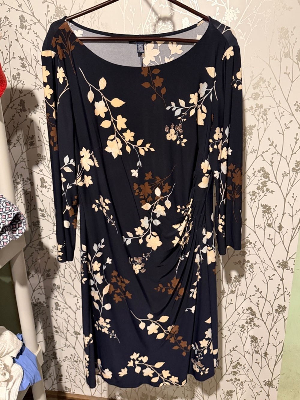 Chaps Navy and Cream Floral Print Dress